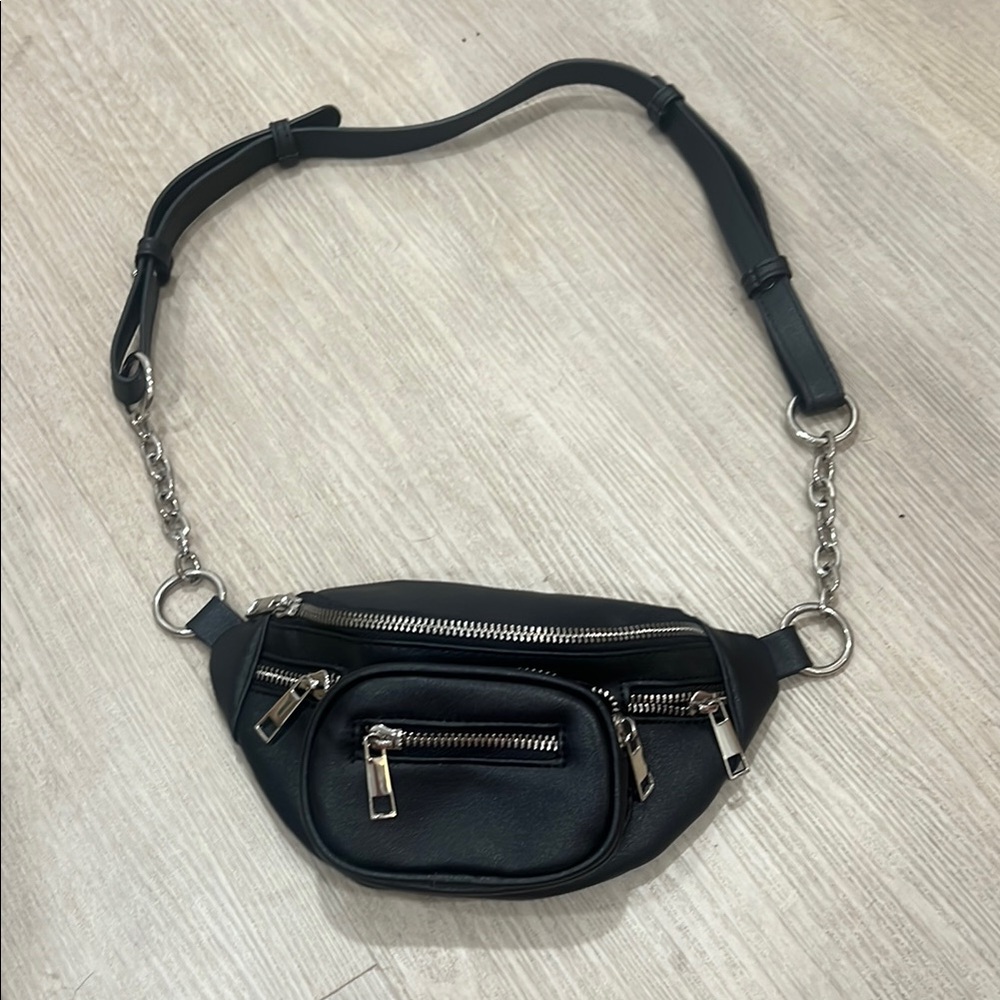 Urban Outfitters Black Belt Bag with Silver Accents